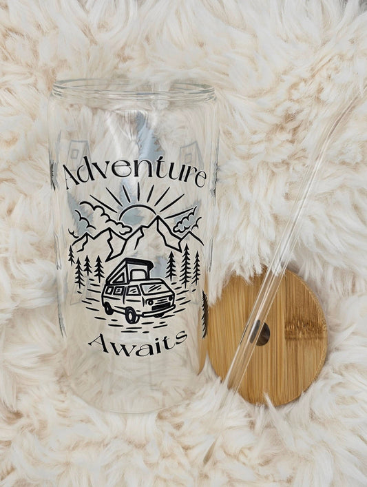 Adventure Awaits 16 oz Glass Can - Busy Housesteaders Boutique 