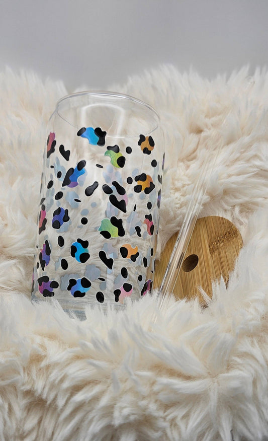 Rainbow Leopard Print 16 oz Glass Can - Busy Housesteaders Boutique 