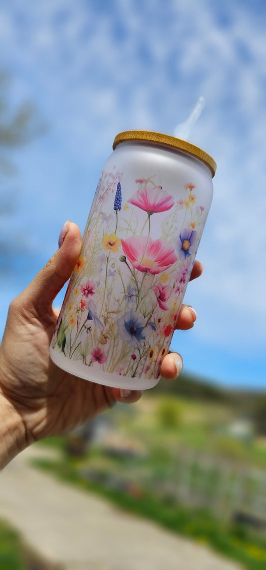 Field of Wildflowers 16 oz Glass Can