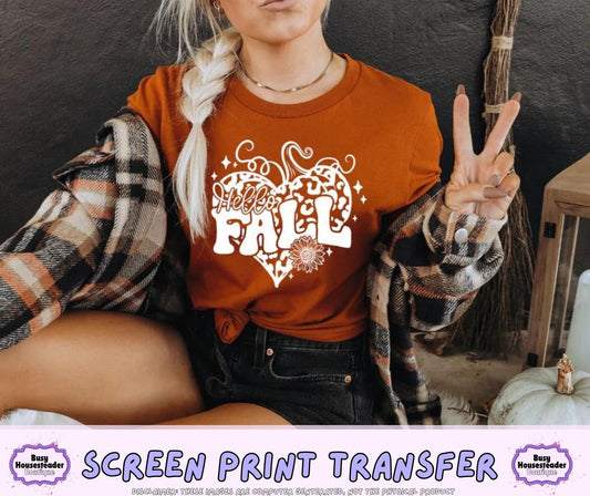 Hello Fall Single Color Screen Print Transfer