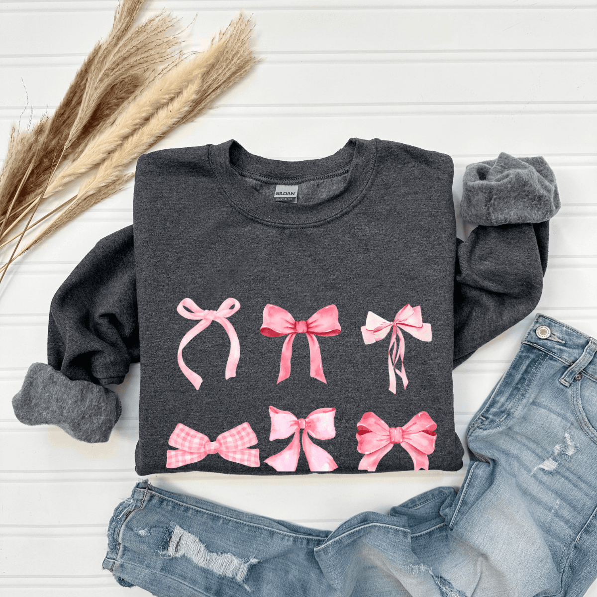 Pink Bow Coquette Sweatshirt - Busy Housesteaders Boutique 