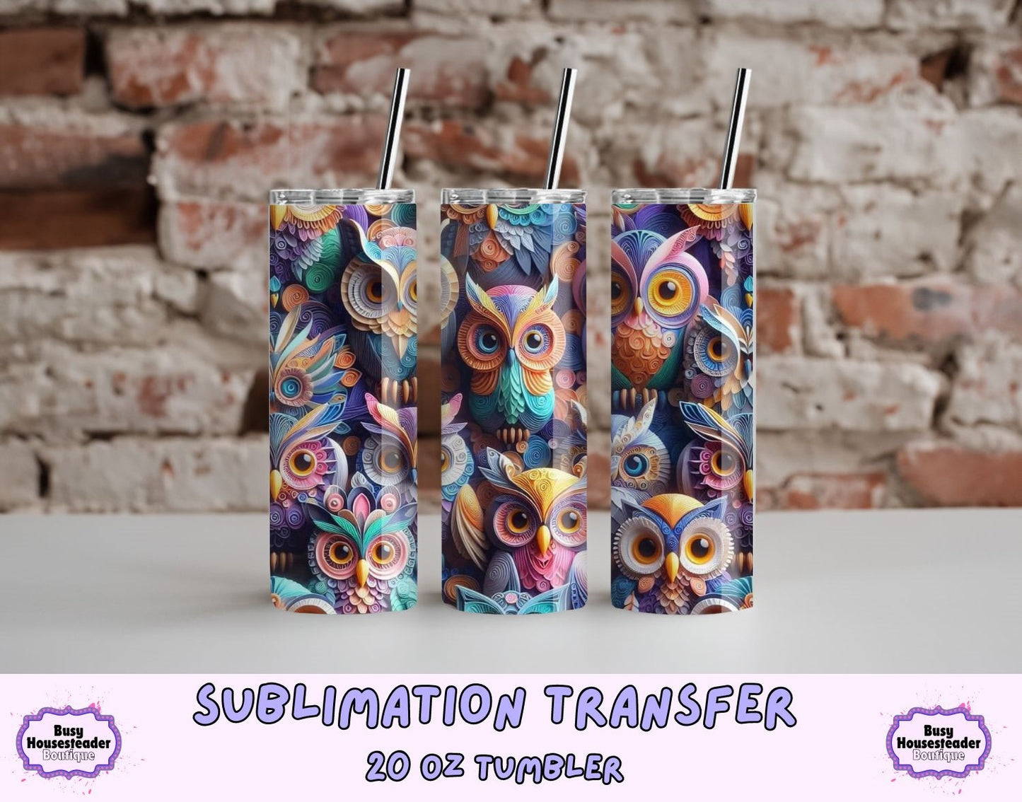 3D Owl 20 oz Sublimation Transfer