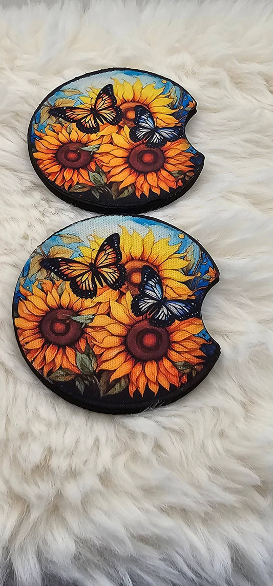 Butterfly and Sunflowers Car Coaster - Busy Housesteaders Boutique 