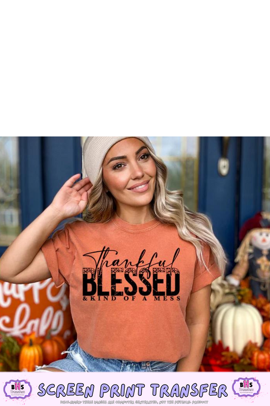 Thankful, Blessed Single Color Screen Print Transfer